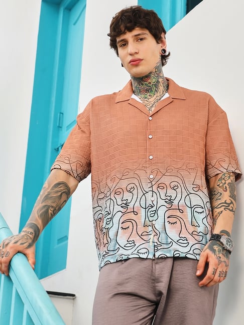 cahoot Campus Sutra Cantaloupe Orange Faces-Ombre Oversized Shirt-picture-22