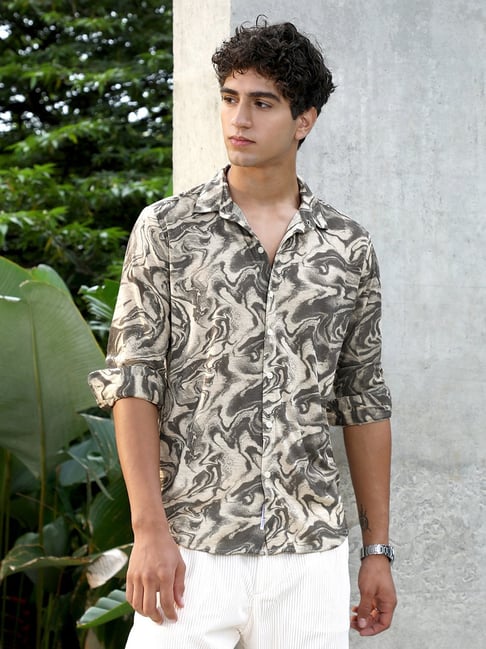cahoot Campus Sutra Cloud Grey Fluid-Marble Textured Shirt-picture-23