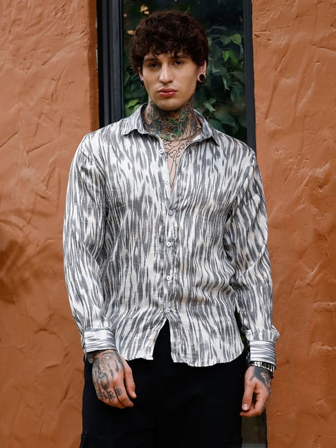 campus sutra charcoal grey contrast-brush imprint shirt