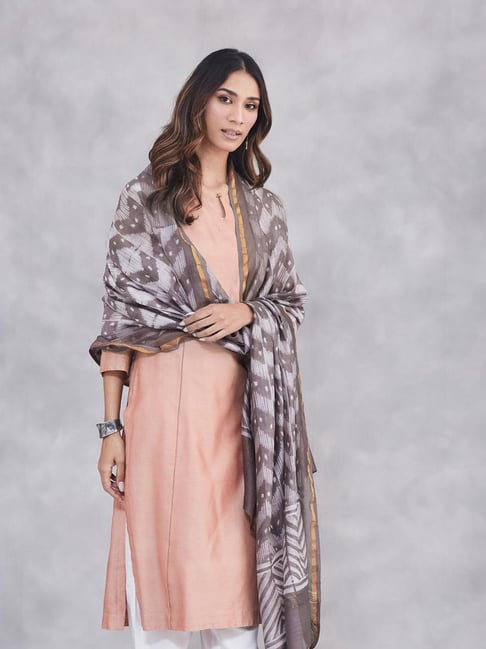 Fabindia Grey Cotton Silk Blend Tie-Dye Dupatta-picture-21