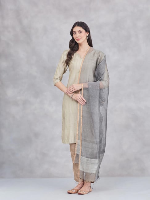 Fabindia Grey Silk Blend Woven Design Dupatta-picture-13