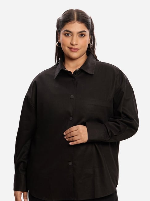 VIRGIO Solid Cotton Long Sleeves Button-Down Collar Plus Size Shirts for Women-picture-22