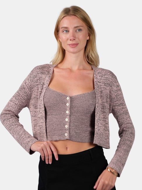 VIRGIO Grey Viscose Solid Cardigan