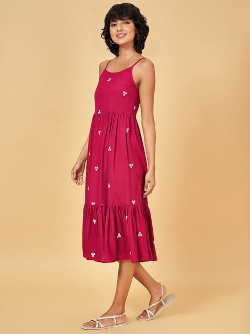 Yu By Pantaloons Pink Regular Fit Embroidered Dress
