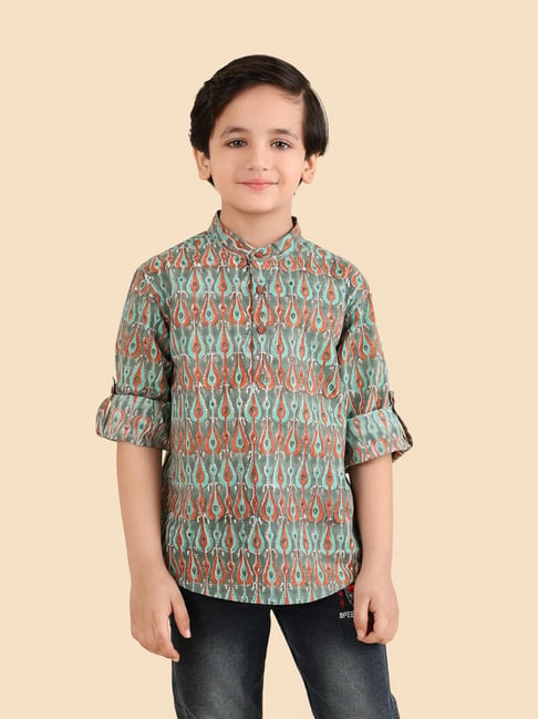 Fabindia Boys Teal Cotton Printed Kurta-picture-20