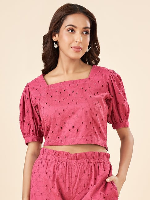 Akkriti by Pantaloons Rose Wine Embroidered Top-picture-45