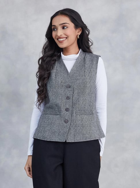 Fabindia Grey Wool Solid Jacket-picture-44