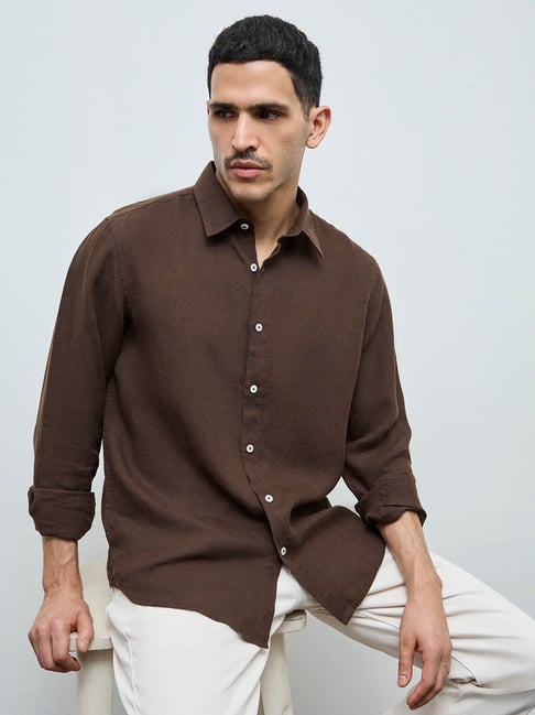 Ascot Formals by Westside Dark Brown Relaxed-Fit Linen Shirt