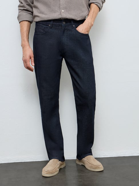 Ascot by Westside Dark Blue Relaxed-Fit Mid-Rise Cotton-Blend Jeans