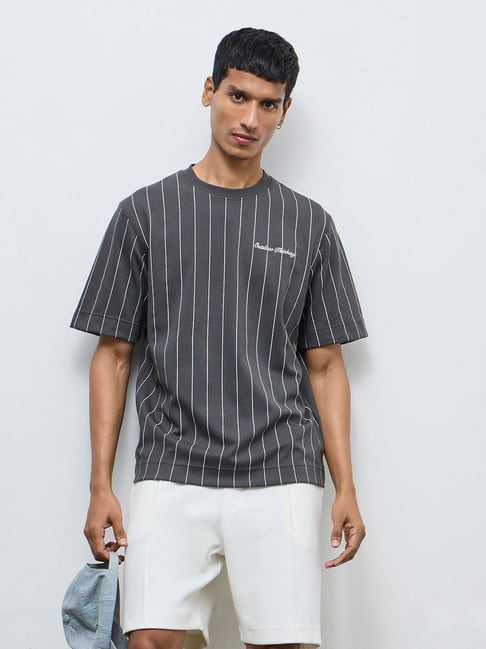 Studiofit by Westside Dark Grey Relaxed-Fit Cotton-Blend T-Shirt