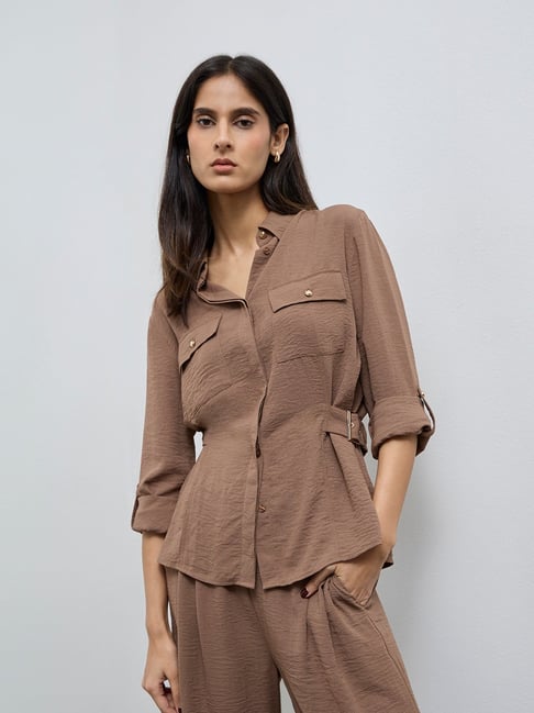 Wardrobe by Westside Brown Buckle-Detail Shirt