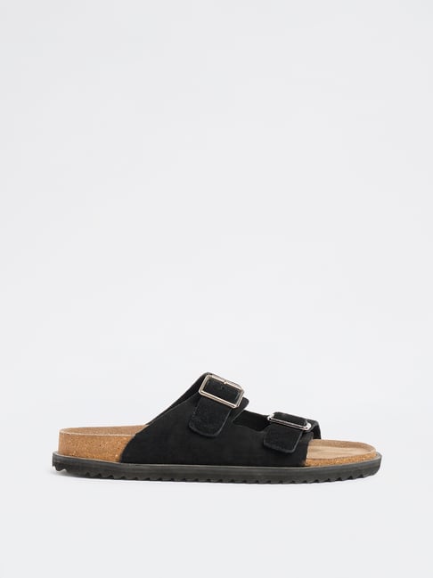 SOLEPLAY by Westside Black Dual-Strap Slip-On Suede Sandals