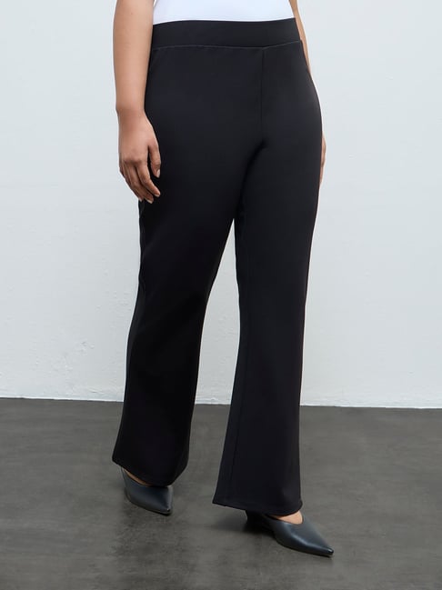 Gia by Westside Black Solid High-Rise Trousers