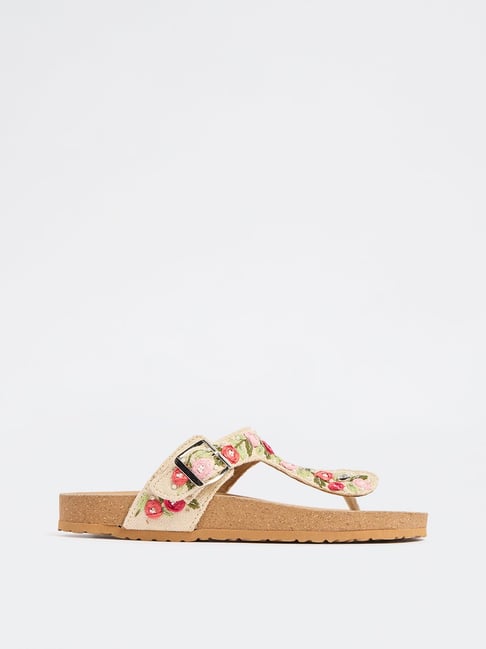 LUNA BLU by Westside Beige Embroidered Thong-Strap Sandals