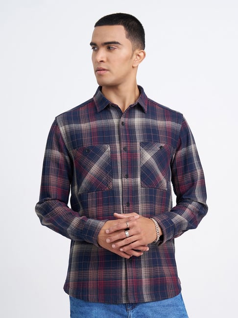 Sf Jeans By Pantaloons Dark Blue Relaxed Fit Checked Shirt