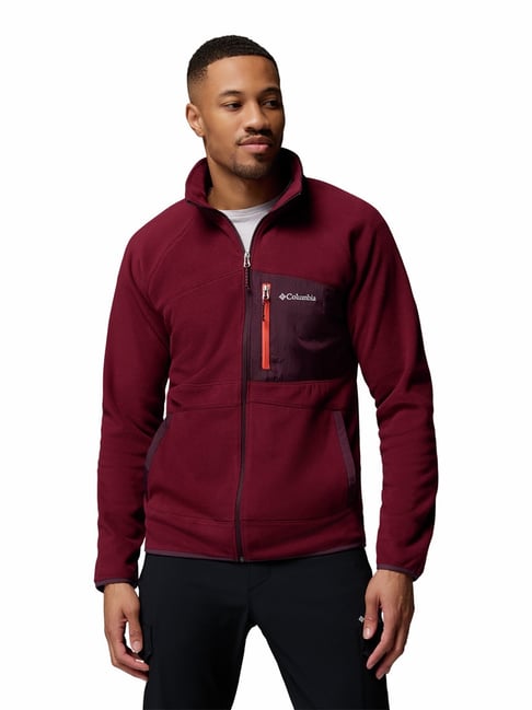 Columbia Men Maroon Fast Trek Overlay Fleece Jacket