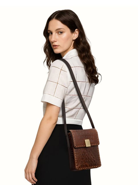 Hidesign Tan & Dark Brown Rodeo Drive Eoss SABRINA 02 Small Leather Cross Body Bag