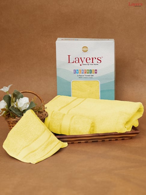 Layers Yellow Cotton 380 TC Everfresh Towel - Set of 3-picture-15