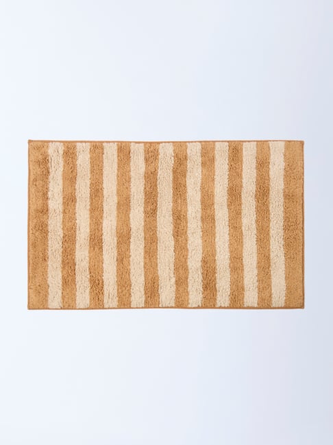 Westside Home Tan Striped Bath Mat