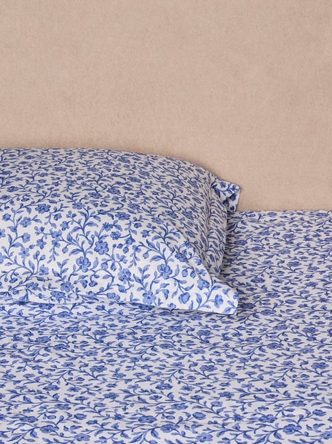 Westside Home Blue Floral Pattern King Bed Sheet Set