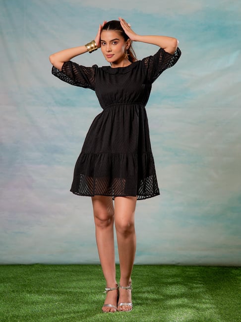 Juniper Black Polyester Fit & Flare Dress