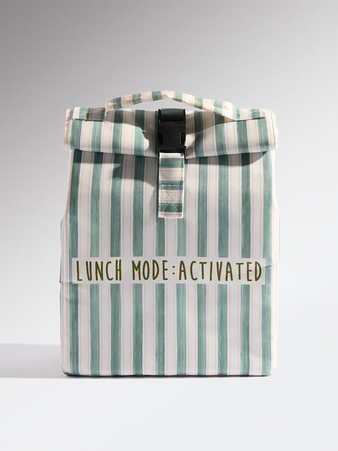 Westside Home Green Stripe Printed Foldable Lunch Bag