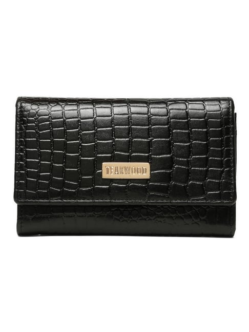 Teakwood Leathers Women Black Croc-Textured Genuine Leather Wallet