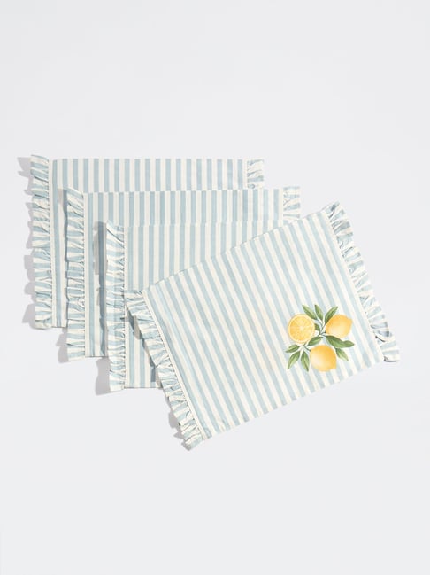 Westside Home Light Blue Lemon Design Placemats (Set of 4)