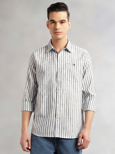 Thomas Scott Multicolor Linen Slim Fit Striped Shirt-picture-12