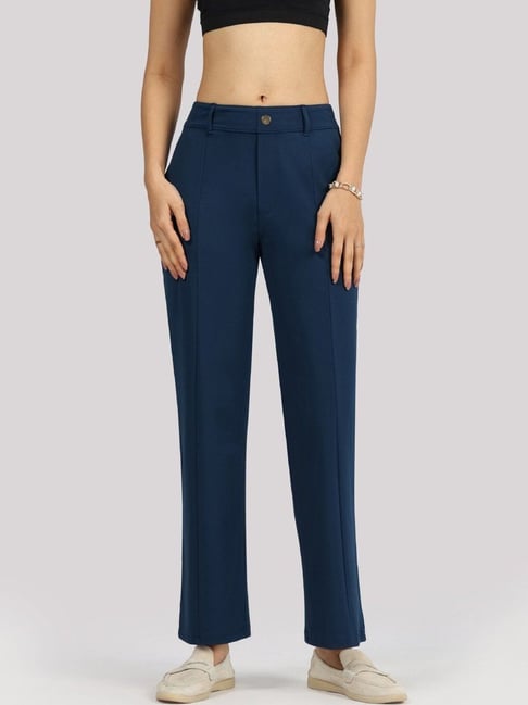 Blissclub Navy Blue Cotton Straight Fit Trouser-picture-25