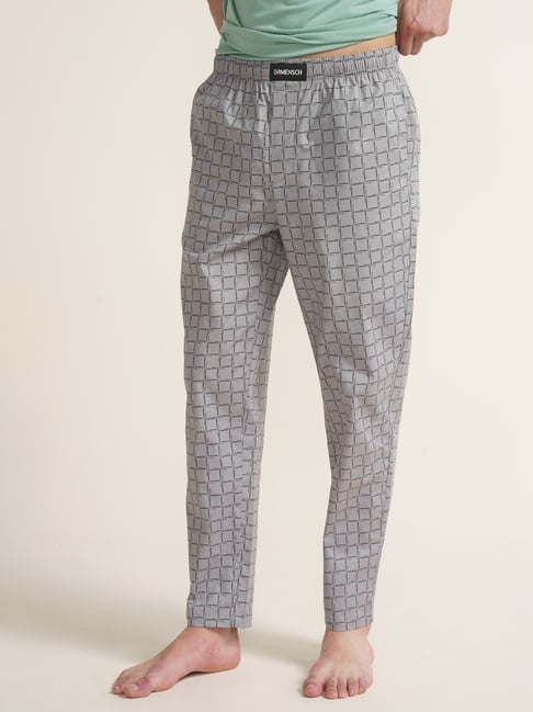 Damensch Light Grey Cotton Regular Fit Printed Lounge Pants