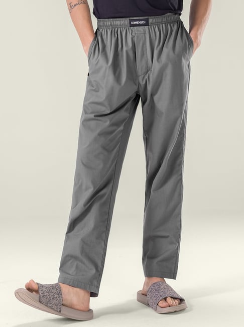 Damensch Grey Cotton Relaxed Fit Lounge Pants