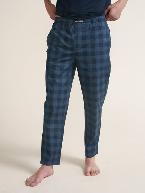 Damensch Navy Cotton Regular Fit Checked Lounge Pants