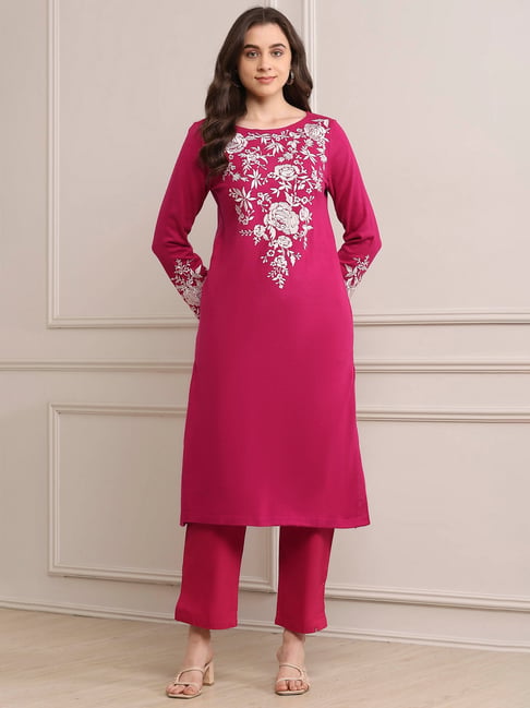 Biba Fuchsia Polyester Embroidered Kurti-picture-10