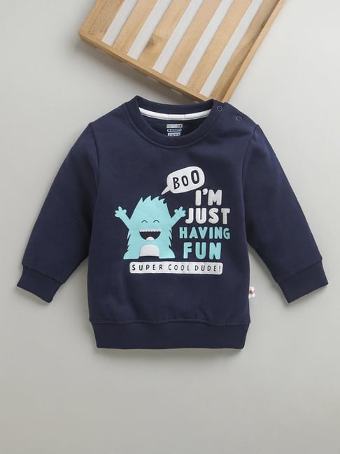 Bumzee Boys Navy Regular Fit Printed Sweatshirt