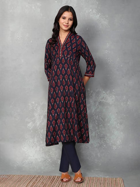 Rangriti Navy Blue Viscose Printed Kurta-picture-17