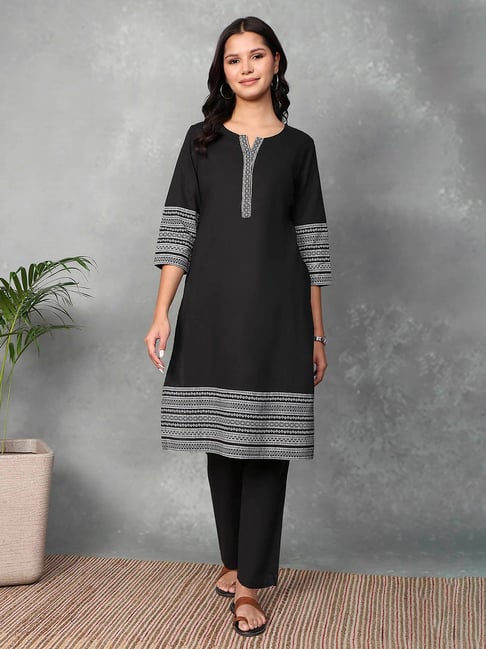 Rangriti Black Cotton Printed Kurta-picture-20