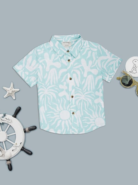 Pantaloons Baby Light Blue & White Printed Short Sleeves Shirt