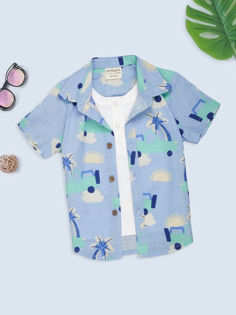 Pantaloons Baby Light Blue Printed Short Sleeves Shirt With Inner