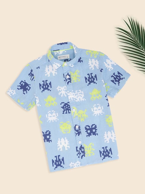 Pantaloons Junior Light Blue Printed Short Sleeves Shirt