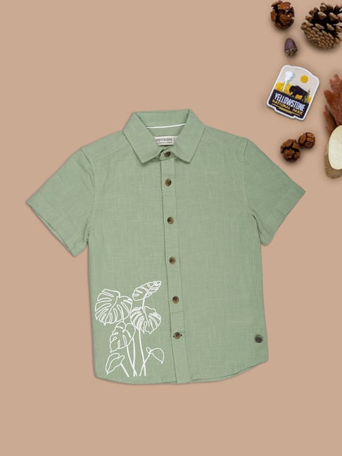 Pantaloons Junior Green Printed Short Sleeves Shirt