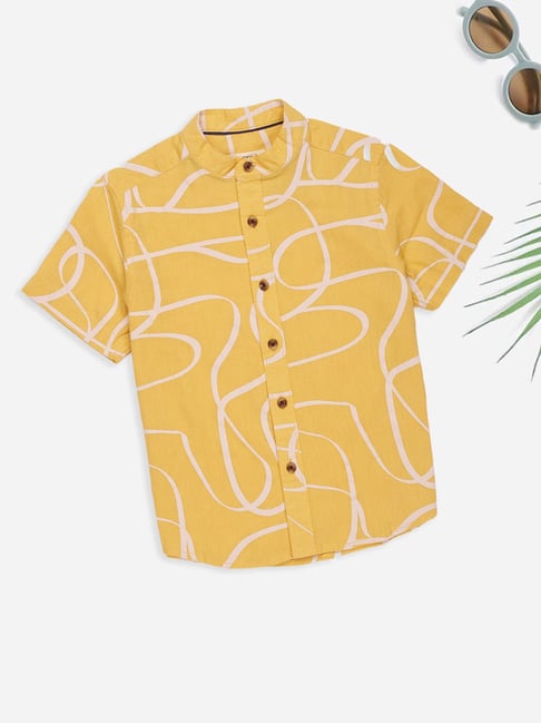 Pantaloons Junior Mustard Printed Short Sleeves Shirt