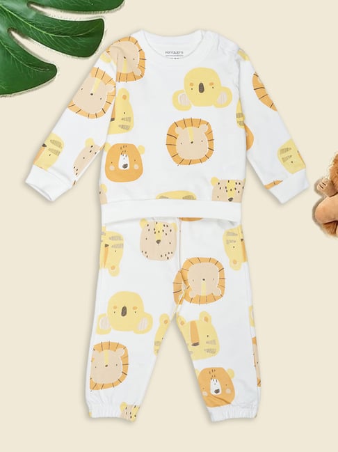 Pantaloons Baby Off White Printed Short Sleeves Sweatshirt With Joggers