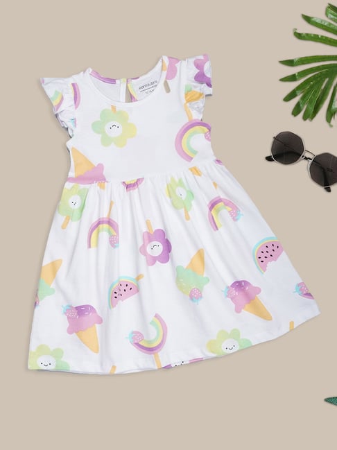 Pantaloons Baby White Printed Short Sleeves Dress
