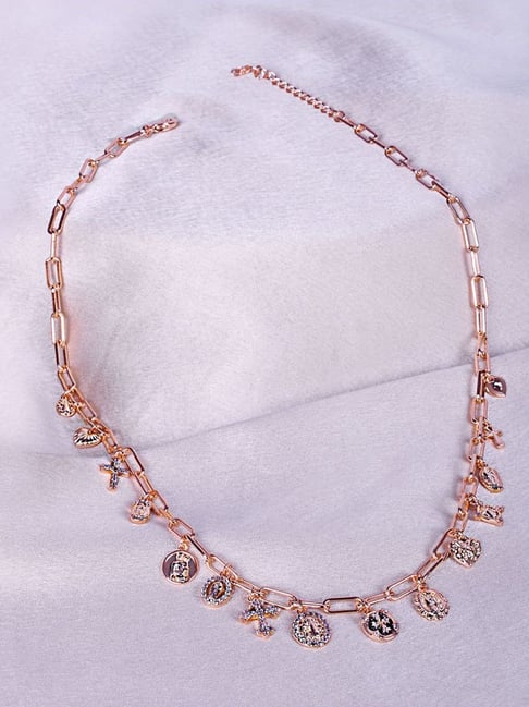 The Real Effect London 800 Silver Rose Gold Aura Intricate Charms Necklace for Women