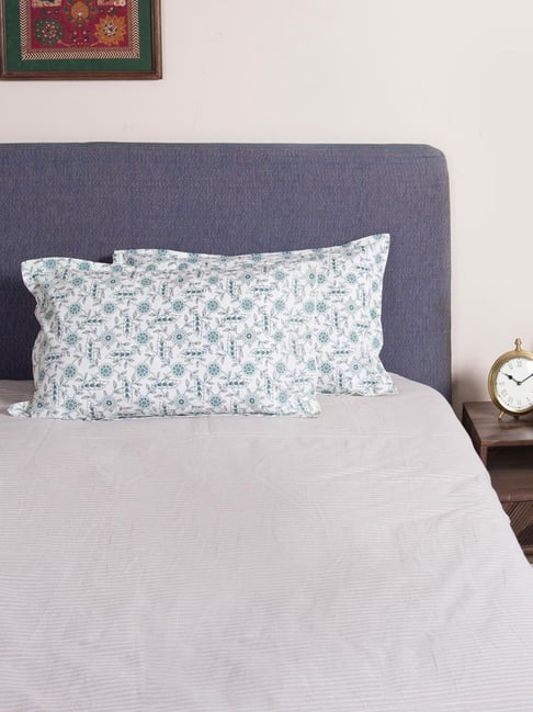 Fabindia Teal Printed Cotton Pillow Covers Set of 2-image-40