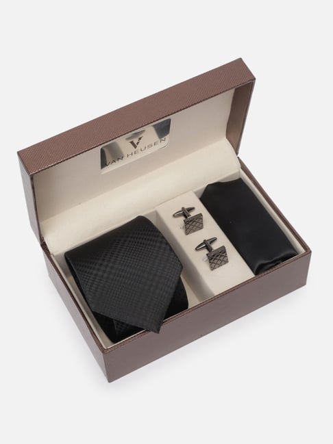 Van Heusen Black Tie, Pocket Square with Cufflink-image-22
