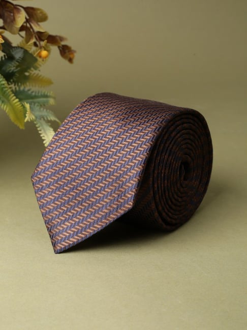 Peter England Brown Embroidered Tie