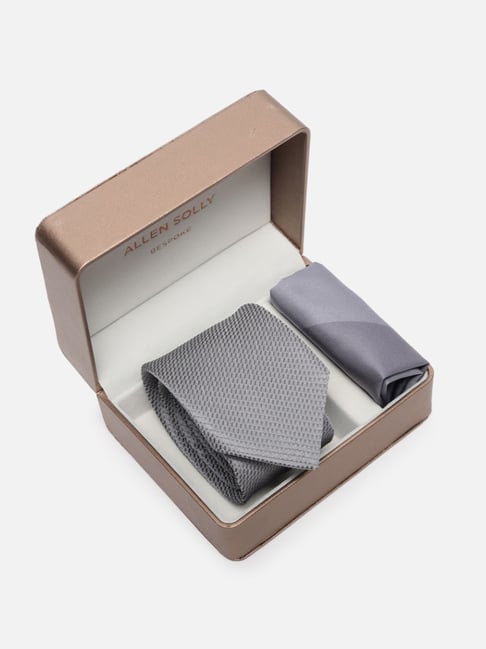 Allen Solly Grey Embroidered Tie with Pocket Square