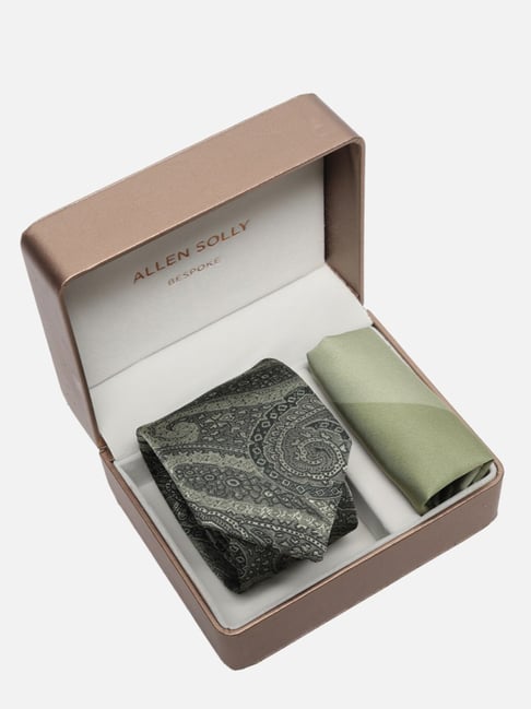 Allen Solly Olive Embroidered Tie with Pocket Square